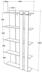 Biblioteca Elmo, 5 Polite, Alb/Stejar Artisan, 80 x 20 x 160 cm