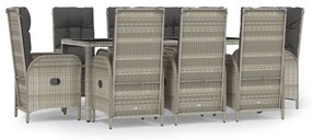 3185028 vidaXL Set mobilier grădină cu perne, 9 piese, gri, poliratan