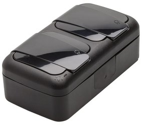 Priza dubla, montaj aplicat, protectie IP54, negru, Palmiye Viko
