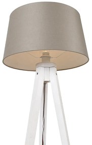 Trepied modern alb cu abajur din in taupe 45 cm - Tripod Classic