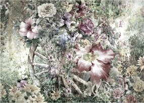 Tablou - Flori pe roata de lemn (70x50 cm)