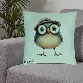 Perna Decorativa Pui cu Palarie Rotunda, 40x40 cm, Verde Menta, Husa Detasabila, Perna Inclusa, BEKZ®