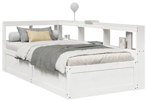 vidaXL Pat cu bibliotecă fără saltea, alb, 90x190 cm, lemn masiv pin