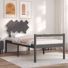 3195533 vidaXL Cadru de pat cu tăblie, gri, 90x200 cm, lemn masiv