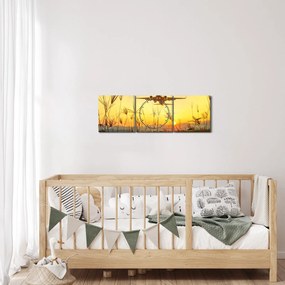 Tablou cu avion zburând (cu ceas) (90x30 cm)