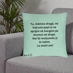 Cadou pentru Mama - Perna Personalizata Mamico Draga Te Iubim La Multi Ani cu Text Negru, 40x40 cm, Verde Menta, Husa Detasabila, Perna Inclusa, BEKZ®
