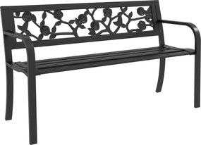Outsunny Banca de Terasa, Canapea cu Cadru Metalic cu Spatar cu Model Floral pentru Gradina, Cotiere, pentru Gradina, Veranda, Negru