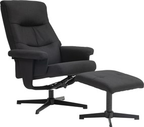 HOMCOM Fotoliu rabatabil cu taburet, rotativ, funcție de legănare, aspect catifelat, până la 150 kg, Negru | Aosom Romania