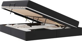 vidaXL Pat cu saltea și spațiu de depozitare 2 pcs Negru Piele