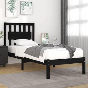 Cadru de pat Small Single, negru, 75x190 cm lemn masiv de pin Negru, 75 x 190 cm