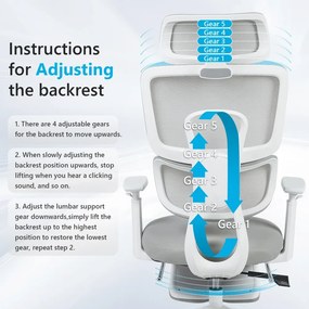 Scaun Ergonomic Premium cu Suport pentru Picioare, Reclinare 145°, Tetieră Reglabilă, Cotiere 3D, Suport Lombar Elastic și Șezut cu adâncime reglabilă, Gri