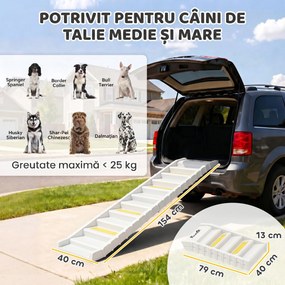 PawHut Rampă Pliabilă pentru Câini pentru Mașină și Paturi Înalte, cu 10 Trepte, Benzi și Covorașe Antiderapante, Albă | Aosom Romania