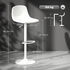 HOMCOM Set 2 Taburete Înalte Ajustabile 360° cu Spătar și Suport de Picior pentru Bucătărie Bar sau Sufragerie 40,5x44x84-104 cm Alb | Aosom Romania