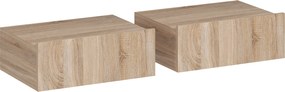 HOMCOM Set de 2 Noptiere Suspendate cu Sertar, Pereche de Noptiere Moderne din Lemn, Mese Laterale pentru Canapea, Living și Dormitor, 40x30x15 cm, Stejar | Aosom Romania