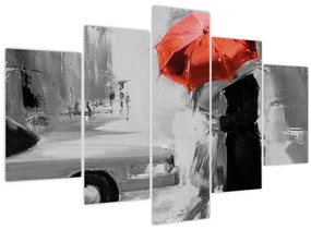 Tablou - Cuplu în dragoste sub o umbrelă, roșu (150x105 cm)