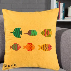 Perna Decorativa Pesti Colorati Cartoon, 40x40 cm, Galben, Husa Detasabila, Perna Inclusa, BEKZ®