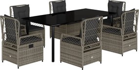 vidaXL Set mobilier de grădină cu perne, 7 piese, gri, poliratan