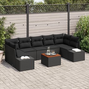 vidaXL Set de canapele pentru grădină cu pernă 8 pcs Negru Rattan poli