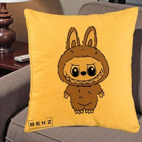 Perna Personalizata Labubu Maro Natural Solo, 40x40 cm, Galben, Husa Detasabila, Perna Inclusa, BEKZ®