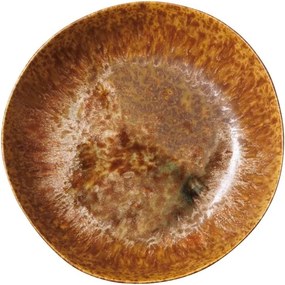Bol pentru salată din ceramică, muștar și maro, formă organică, scurgeri maro pe margine, finisaj glazurat, 7,2 x 30 cm, „Intense”