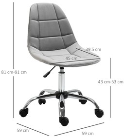 Vinsetto Scaun Rotativ Ergonomic cu Bază cu 5 Roți Înălțime Ajustabilă Gri 59x59x81-91cm | Aosom Romania