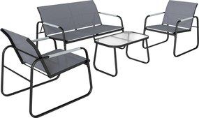 Outsunny Set de Grădină 4 Piese, Canapea cu 2 Locuri, 2 Fotolii, Măsuță din Sticlă Temperată, Gri | Aosom Romania