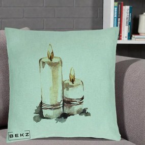 Perna Decorativa Lumanari Acuarela Iarna, 40x40 cm, Verde Menta, Husa Detasabila, Perna Inclusa, BEKZ®