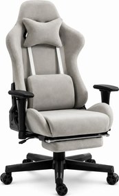 RESIGILAT- Scaun Gaming cu Masaj 7 Puncte și Încălzire, Telecomanda, Cotiere 3D, Reclinare 180°, Suport Picioare, Catifea, Gri