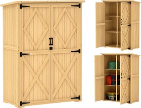 Outsunny Magazie pentru grădină, magazie din lemn pentru unelte și echipamente de grădină, acoperiș din asfalt, uși duble, lemn de brad, maro deschis | Aosom Romania