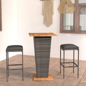 3064849 vidaXL Set mobilier bar de grădină, cu perne, 3 piese, gri, poliratan