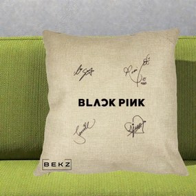 Perna Personalizata K-pop BLACKPINK Tinute Negre Grup Simplu, 40x40 cm, Crem, Husa Detasabila, Perna Inclusa, BEKZ®