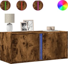 vidaXL Comodă TV de perete cu lumini LED, stejar fumuriu, 80x31x35 cm