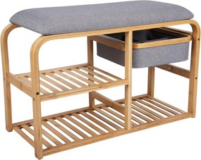 Pantofar cu loc de șezut din bambus Leitmotiv Bench, lățime 70 cm, gri deschis