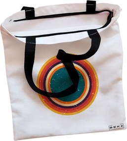 Sacosa de Panza pentru Cumparaturi, Geanta Tote, model Retro Concentric Circles, Cu fermoar, 38x34.5 cm, Alba, BEKZ®
