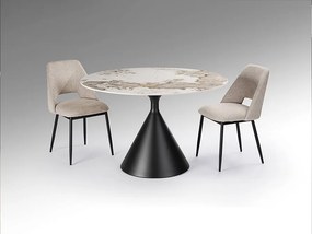 Masa rotunda metal negru/ portelan cu efect de marmura Panda 120cm