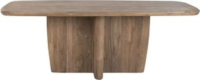 Masă dining dreptunghiulară din lemn de tec reciclat, natur, 10 locuri, cu bază centrală în cruce, 78 x 220 x 110 cm, „Grand Loft”