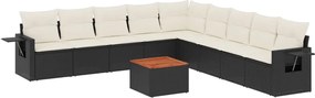 vidaXL Set canapele de grădină cu perne, 10 piese, negru, poliratan