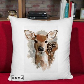 Perna Decorativa Caprioara Pui Acuarela, 40x40 cm, Alb Pufos, Husa Detasabila, Perna Inclusa, BEKZ®