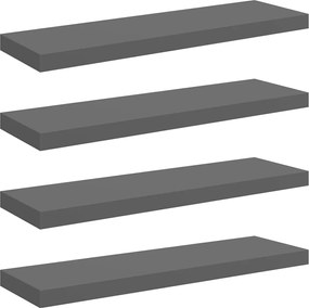 vidaXL Rafturi de perete, 4 buc., gri extralucios, 80x23,5x3,8 cm, MDF