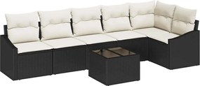 vidaXL Set de canapea cu pernă 7 pcs Negru poliratan