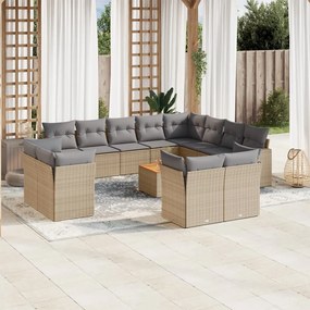 vidaXL Set canapele de grădină, 13 piese, cu perne, bej, poliratan