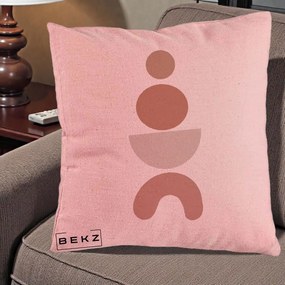 Perna Decorativa Geometric Boho Cercuri si Arc, 40x40 cm, Roz, Husa Detasabila, Perna Inclusa, BEKZ®