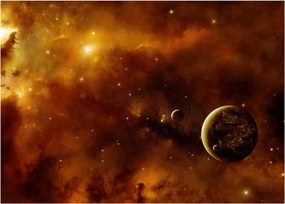 Tablou pe sticlă - Planete cu nebuloasă (70x50 cm)