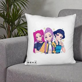 Perna Personalizata K-pop HUNTRX Trio Anime Stele, 40x40 cm, Alb Pufos, Husa Detasabila, Perna Inclusa, BEKZ®