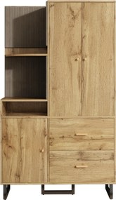 Dulap garderobă cu rafturi deschise, bară extensibilă pentru haine, 2 sertare încăpătoare, 110x38x186 cm, Culoare naturală