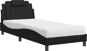 vidaXL Pat, Viana, cu saltea, negru, 90x190 cm, piele ecologică