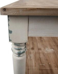 Masă de prezentare shabby chic din lemn, natur, cu raft inferior și picioare strunjite, finisaj alb antichizat, 85 x 180 x 70 cm, „Clarisse”