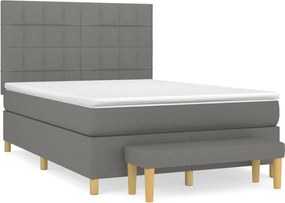 vidaXL Pat box spring cu saltea, gri închis, 140x190 cm, textil