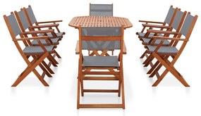 278912 vidaXL Set mobilier exterior 9 piese gri lemn masiv eucalipt/textilenă