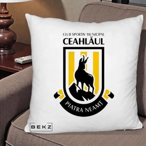 Perna Personalizata CSM Ceahlaul Piatra Neamt Fotbal, 40x40 cm, Alb Pufos, Husa Detasabila, Perna Inclusa, BEKZ®